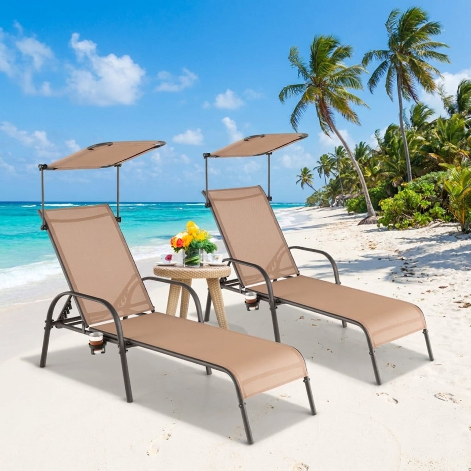 Biotree Patio Heavy-Duty 5-Level Adjustable Chaise Lounge Chair Stackable Patio Chair for Garden BackyardBrown