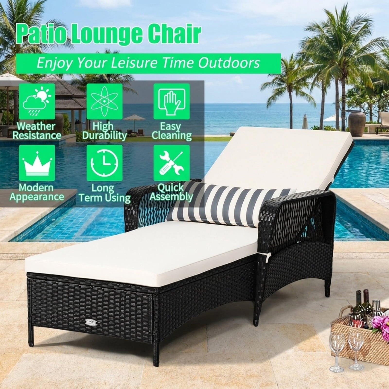 Biotree PE Rattan Chaise Lounge Chair Arm Chair Recliner Adjustable with Pillow Stackable Patio Chair for Garden BackyardBrown/Black