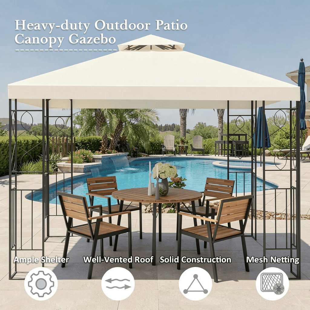 Biotree 2 Tiers 10 x 10 Feet Patio Gazebo Canopy Tent Beige - Outdoor Patio Backyard Garden Shade Canopy Shelter