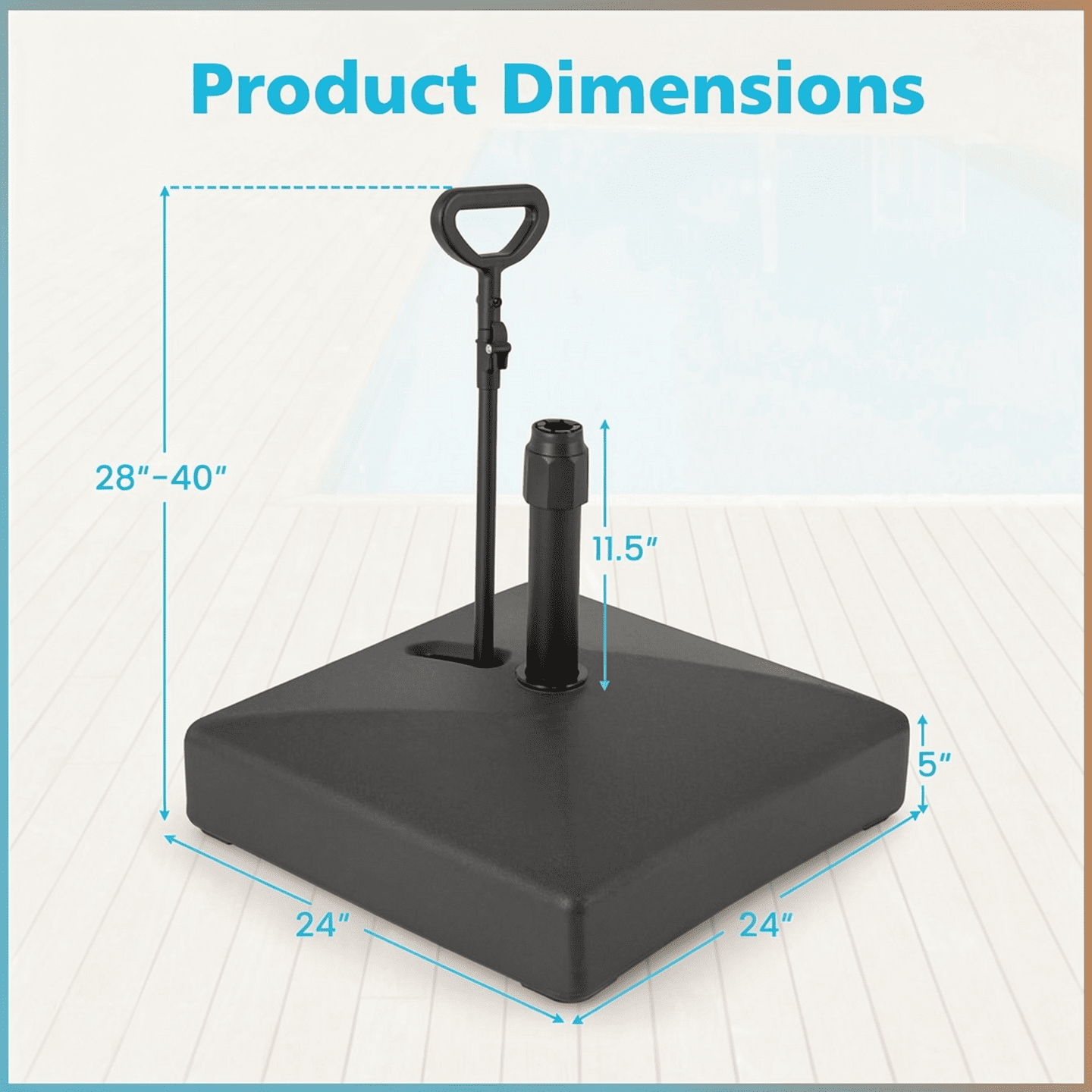 Biotree Mobile Patio Umbrella Base Water Sand Fillable Market Table Umbrella Stand with 3 Wheels-Black