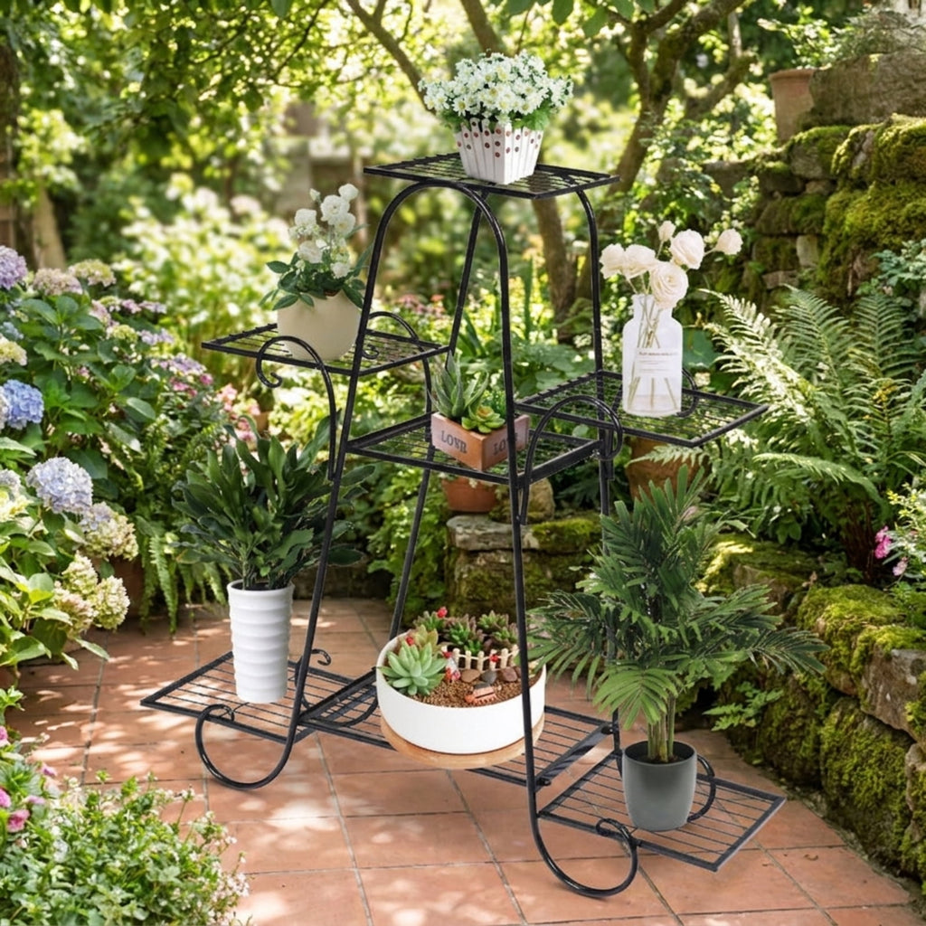 Biotree 7 Tier Metal Patio Plant Stand for Indoor Outdoor Patio Balcony Garden, Black