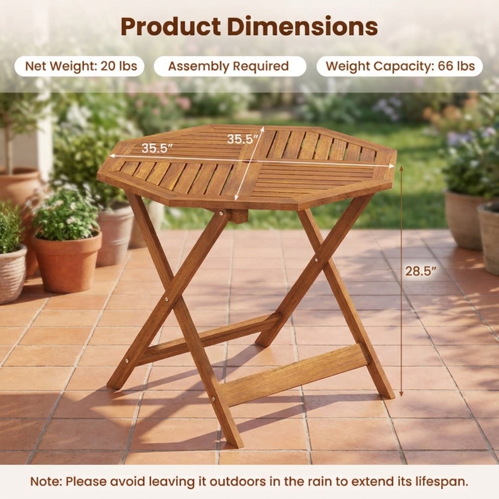 Biotree 35.5 Inch Solid Wood Patio Dining Table Octagon Table with 1.97 Inch Umbrella Hole, Natural