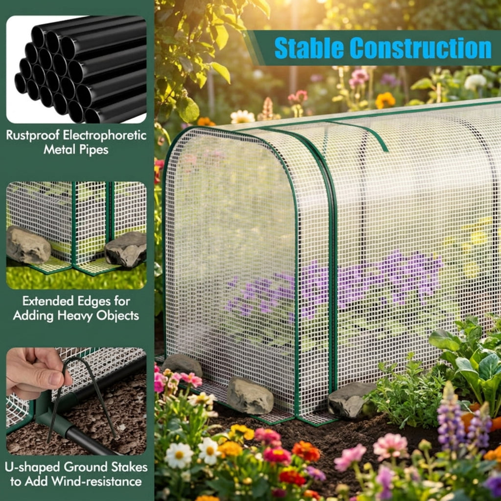 Biotree Mini Tunnel Greenhouse with Roll-up Zipper Door for Outdoor Garden Backyard Patio Vegetables Flowers, White