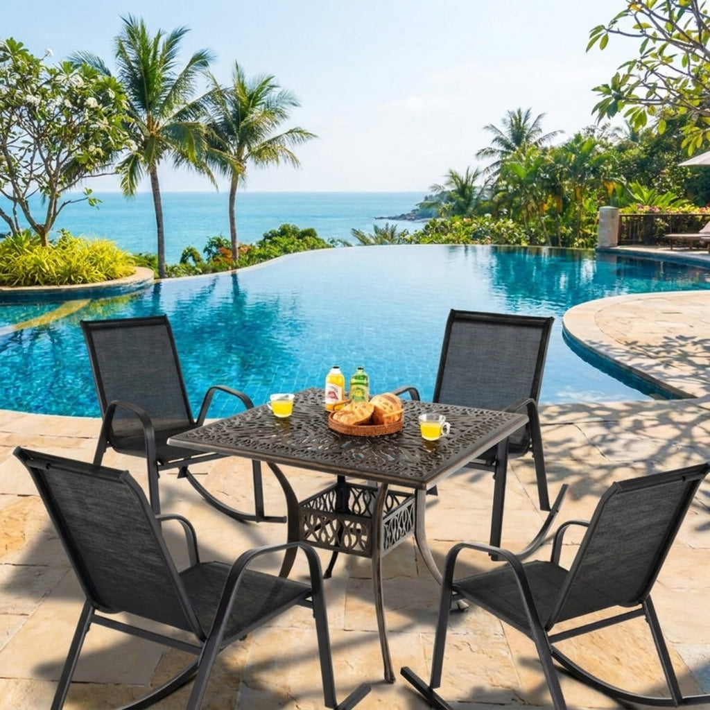 Biotree Set of 2 Metal Patio Rocking Chair with Breathable Seat Fabric Stackable Patio Chair for Garden BackyardBlack