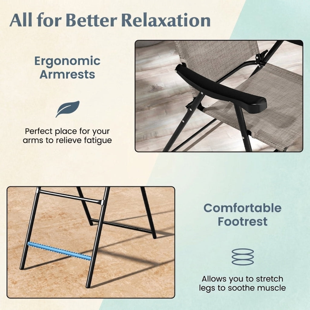Biotree Set of 2 Patio Folding Bar Stools with Metal Frame and Footrest, Blue - Outdoor Patio Bar Height Chair with Footrest
