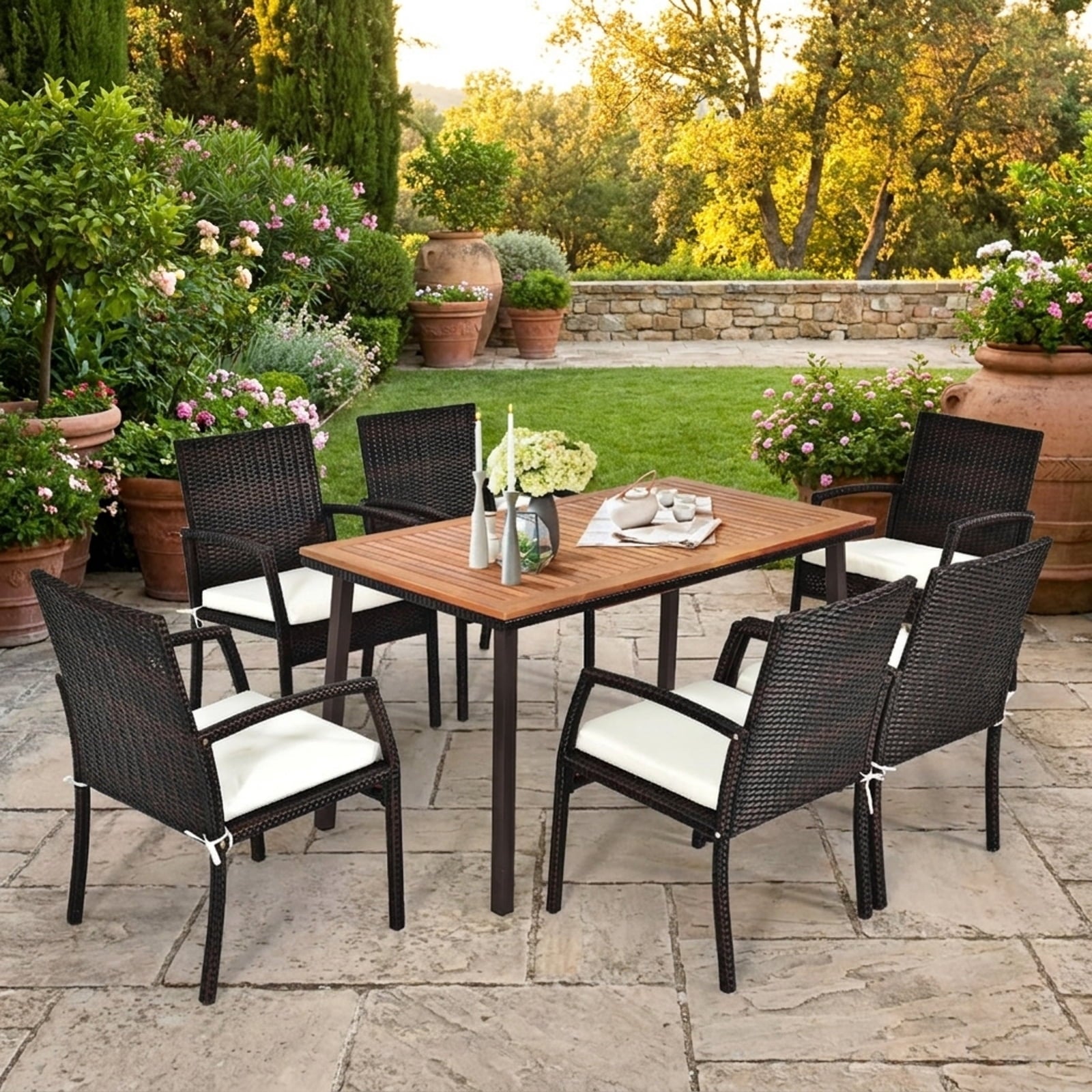 Biotree 55 Inch Patio Acacia Dining Table with Umbrella Hole, Black