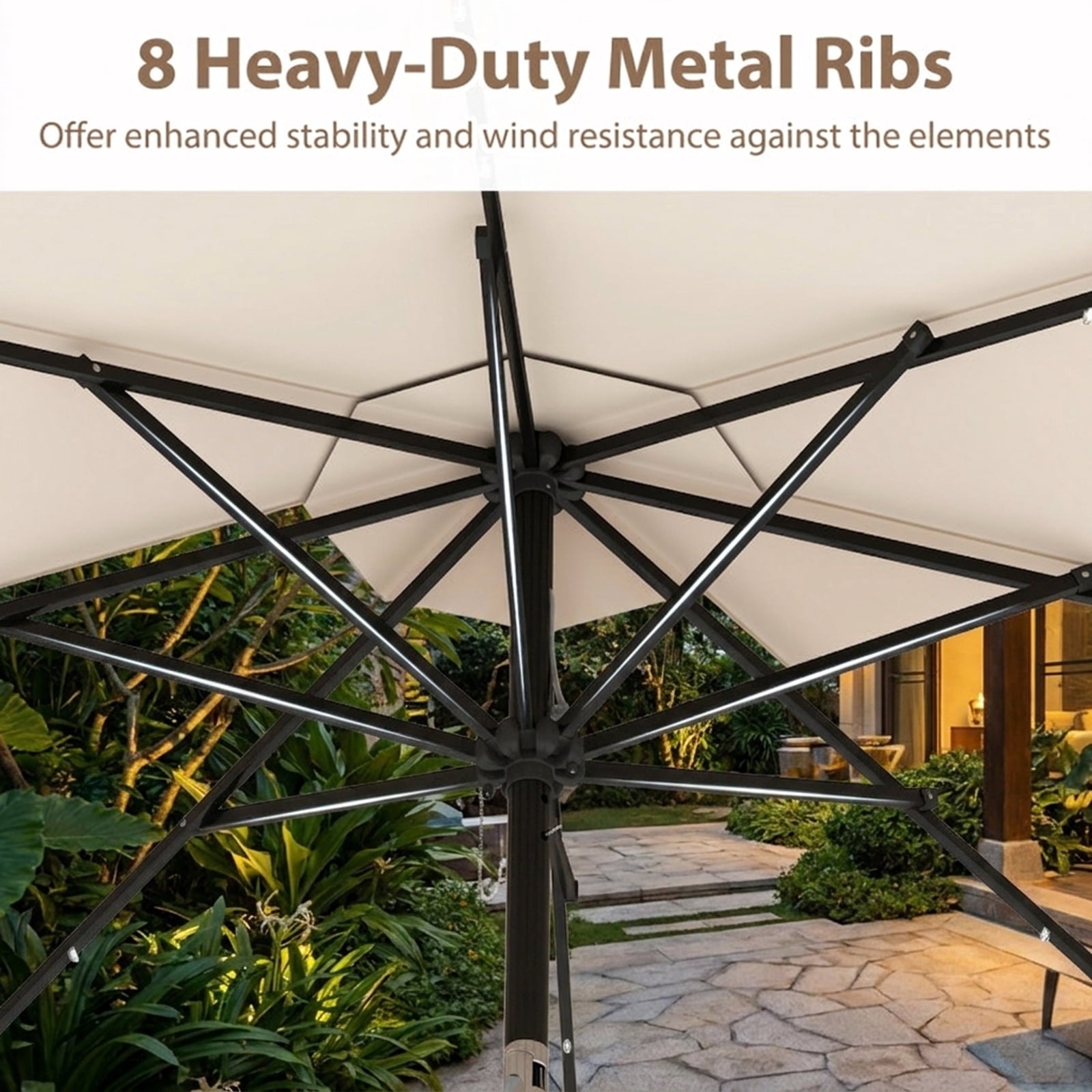 Biotree 10 ft Market Patio Umbrella with Crank and Tilt, 8 Sturdy Ribs, Vented Canopy - Beige for Backyard