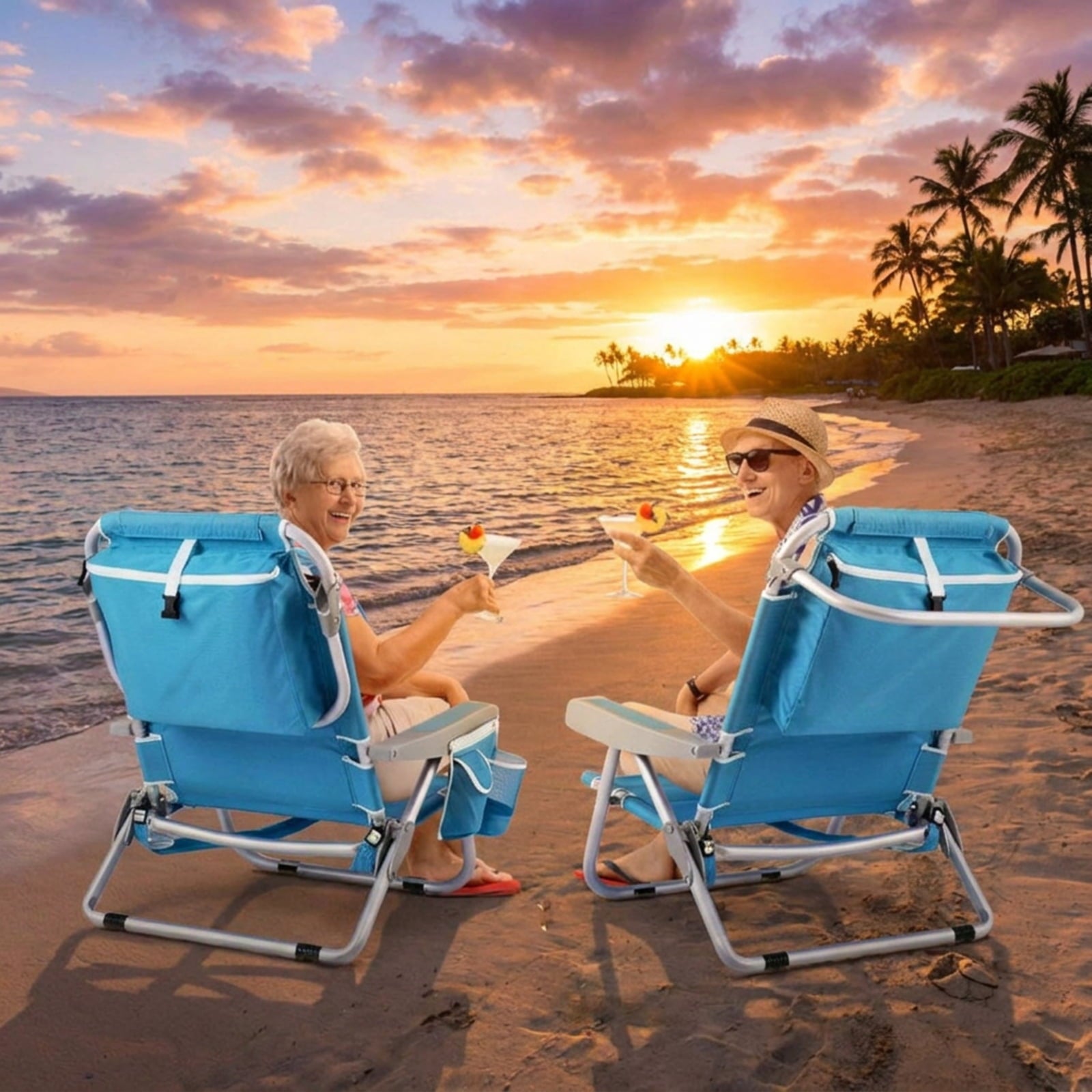 Biotree 1 Piece Foldable Backpack Beach Chair with Cup Holder and Storage Pockets for Outdoor Stackable Patio Chair for Garden BackyardBlue