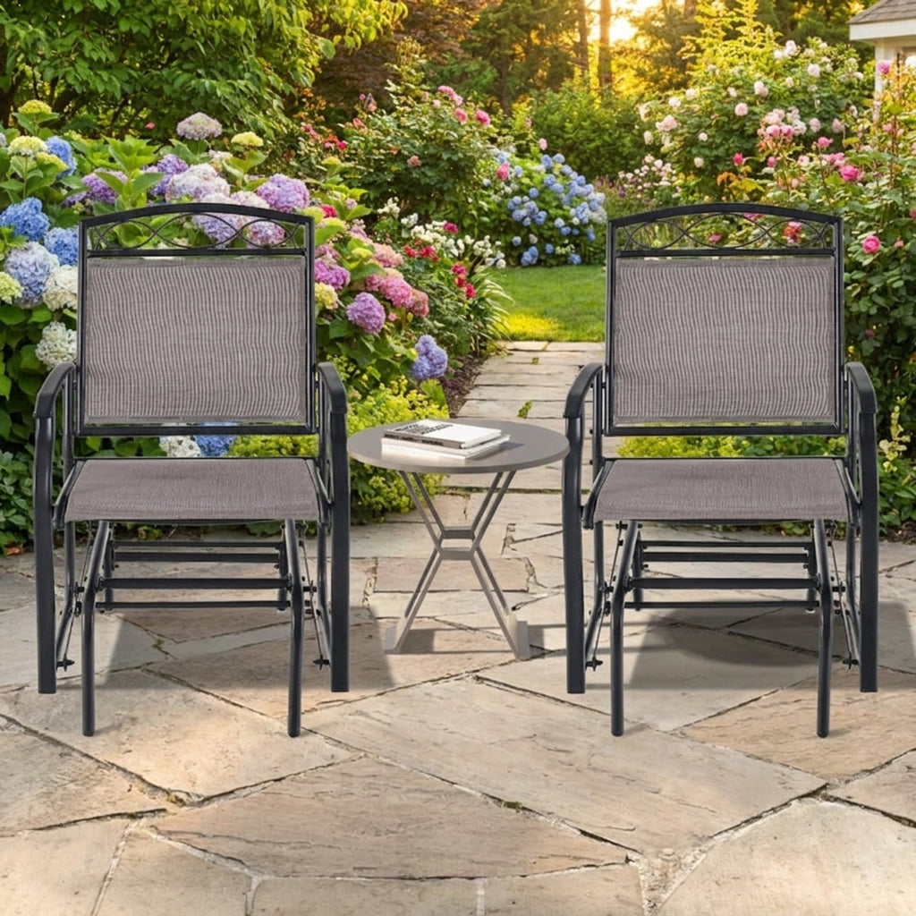 Biotree Set of 2 Outdoor Metal Glider Armchairs with Weather Stackable Patio Chair for Garden Backyardresistant Fabric