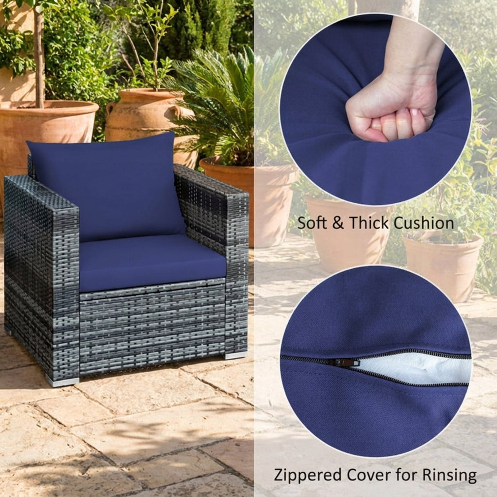 Biotree 3 Pcs Patio Rattan Furniture Bistro Sofa Set with Cushioned Outdoor Conversation Set for Garden Backyard PorchNavy