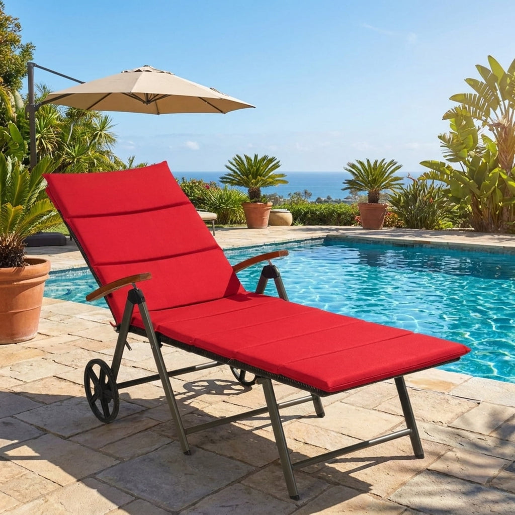 Biotree Outdoor Chaise Lounge Chair Rattan Lounger Recliner Chair Stackable Patio Chair for Garden BackyardRed