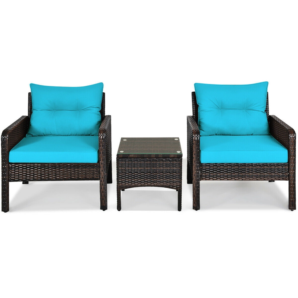 Biotree 3-Piece Patio Rattan Conversation Set-Turquoise