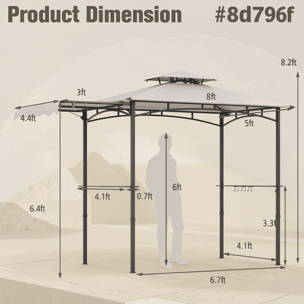 Biotree 11 x 5 FT Grill Gazebo with Side Awning and Double-Tiered Top Gray - Outdoor Patio Backyard Garden Shade Canopy Shelter