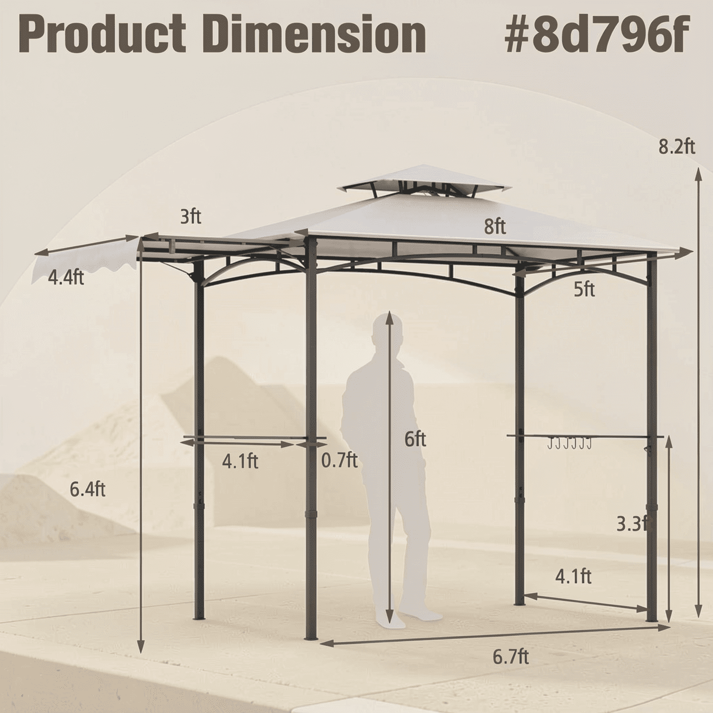 Biotree 11 x 5 FT Grill Gazebo with Side Awning and Double-Tiered Top Gray - Outdoor Patio Backyard Garden Shade Canopy Shelter