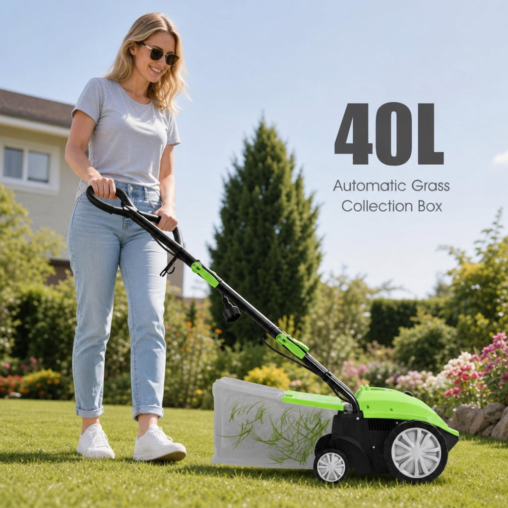 Biotree 13" 12 Amp Electric Lawn Scarifier Dethatcher, Corded Lawn Rake with 3-Position Depth Adjustment, Removable Blades and 40L Collection Bag for Grass Renovation and Yard Care Green