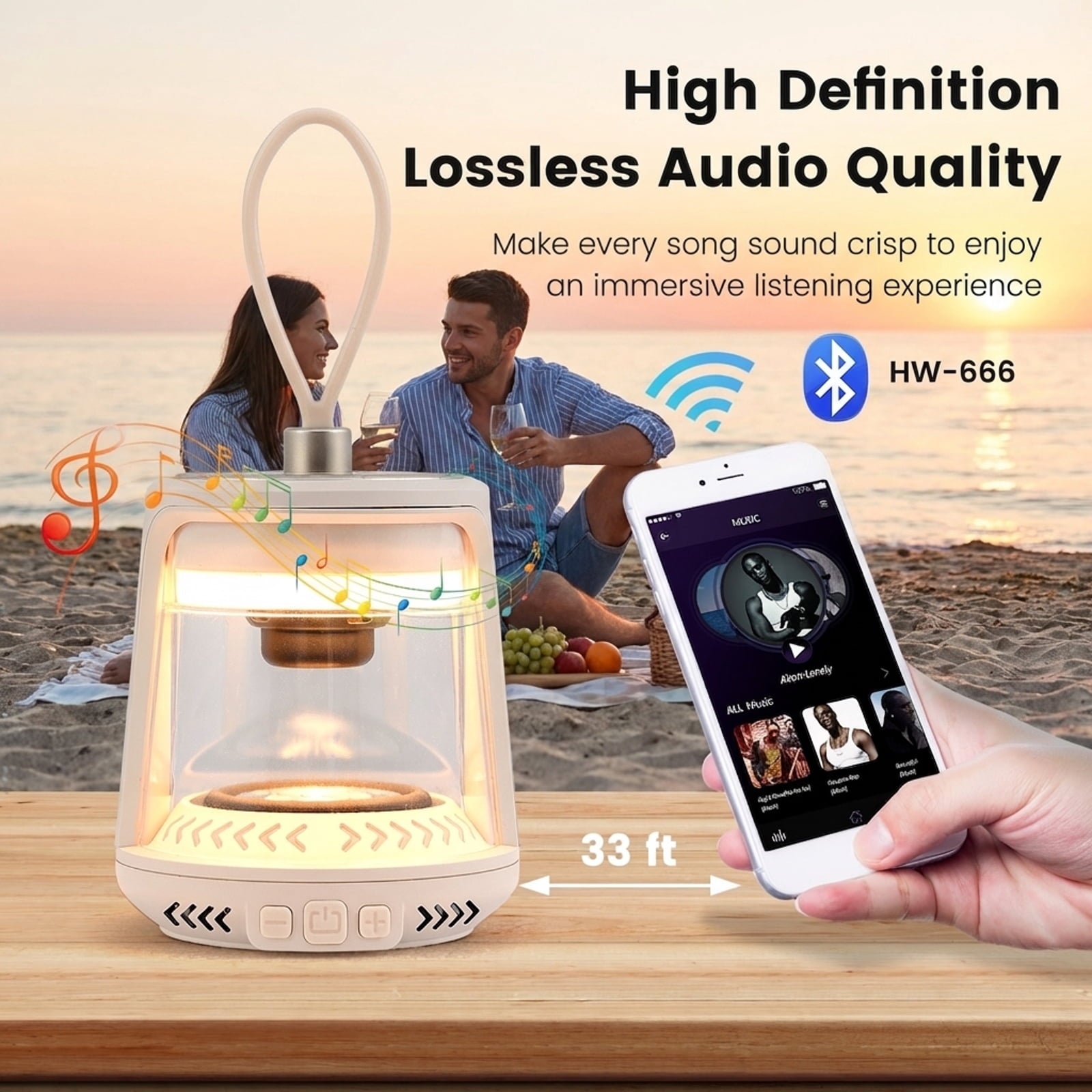 Biotree Outdoor Waterproof Camping Lantern Speaker with 3 LED Light Colors, White