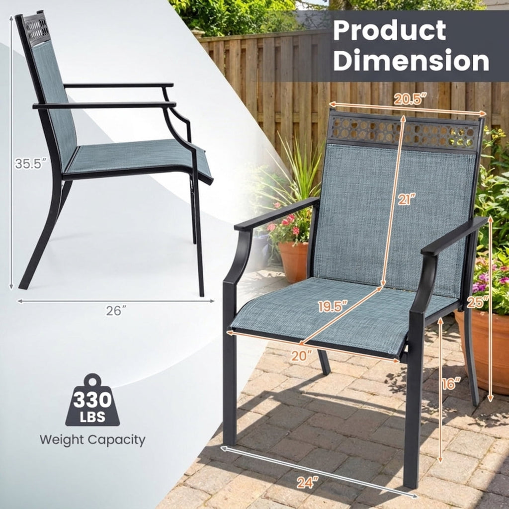 Biotree Patio Chairs Set of 2 with All Weather Breathable Fabric Stackable Patio Chair for Garden BackyardBlue