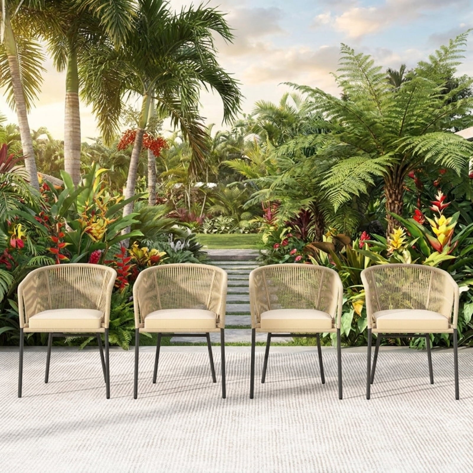 Biotree Patio Chairs Set of 4 with Curved Backrest and Seat Cushion for Patio Stackable Patio Chair for Garden BackyardYellow