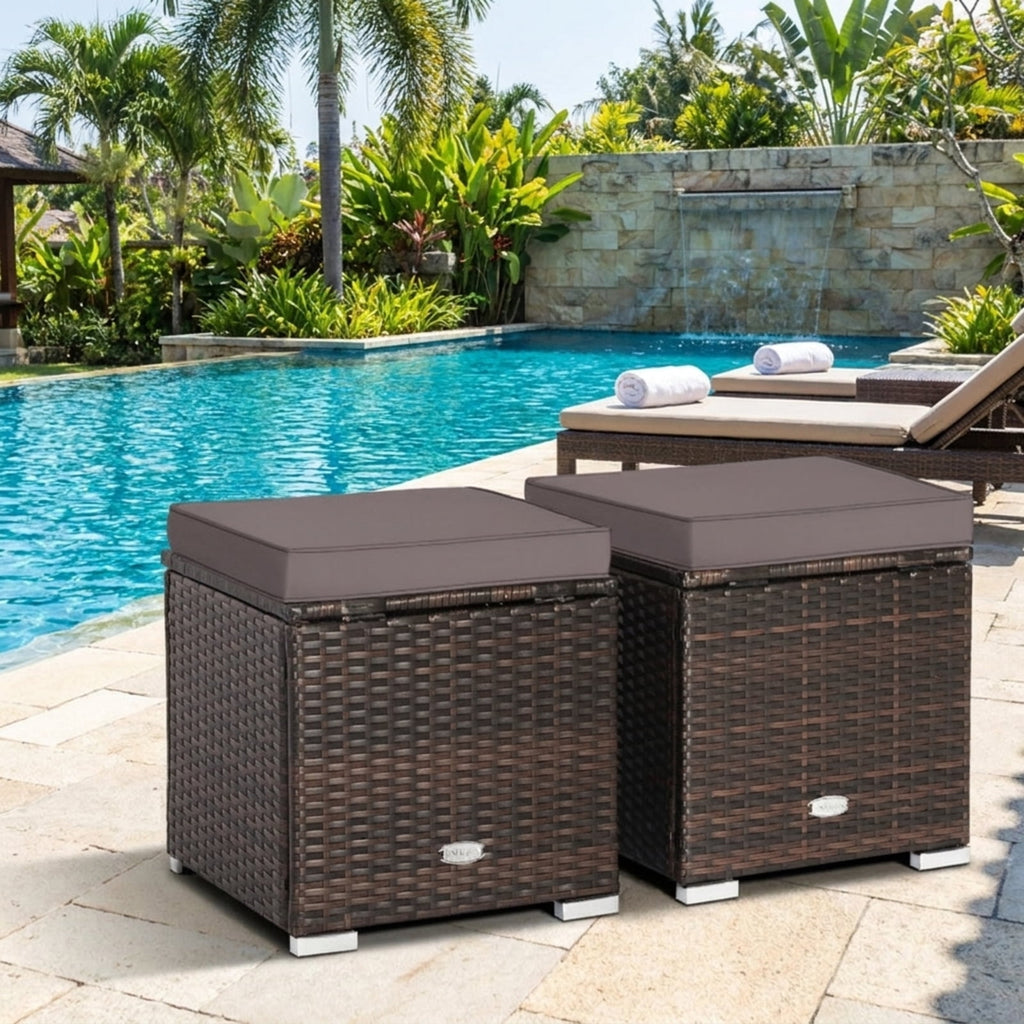 Biotree 2 Pieces Patio Ottoman with Removable Cushions Stackable Patio Chair for Garden BackyardGray