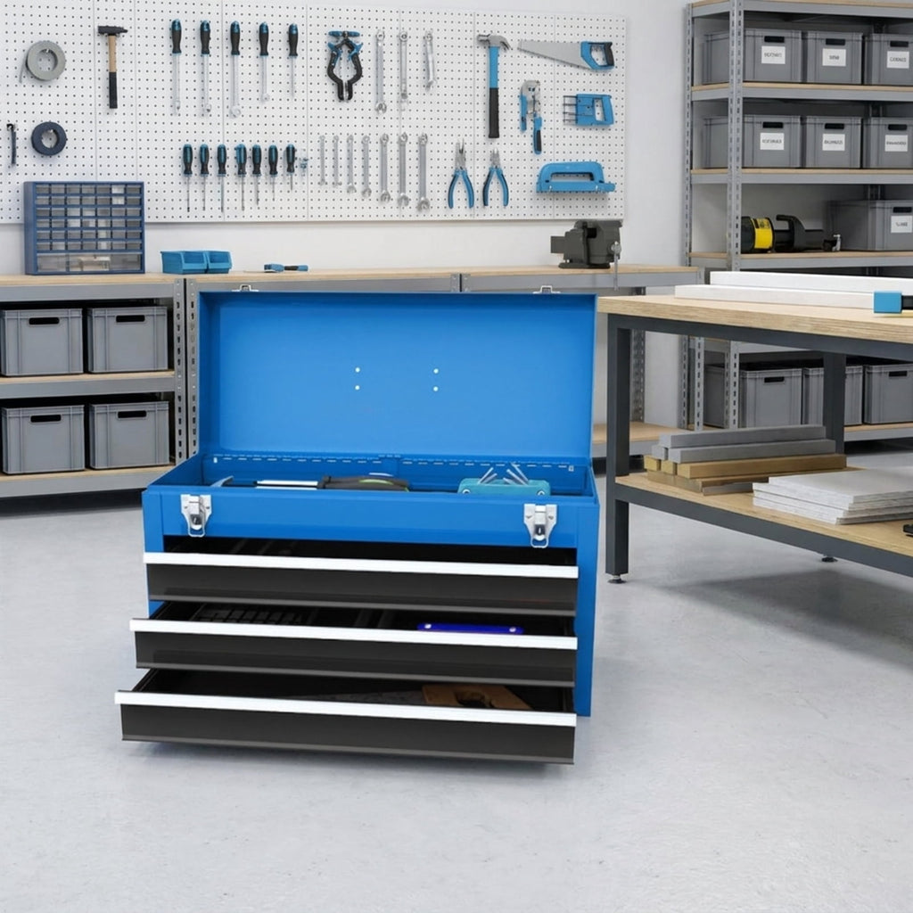 Biotree Portable Garage Mechanic Tool Cabinet Box with 3 Drawers Outdoor Waterproof for Patio Deck Garden Cushions, Blue