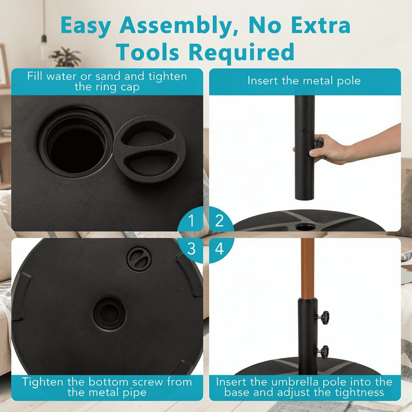 Biotree Patio Umbrella Base 88LBS Capacity Water and Sand Fillable Market Table Umbrella Stand-Black