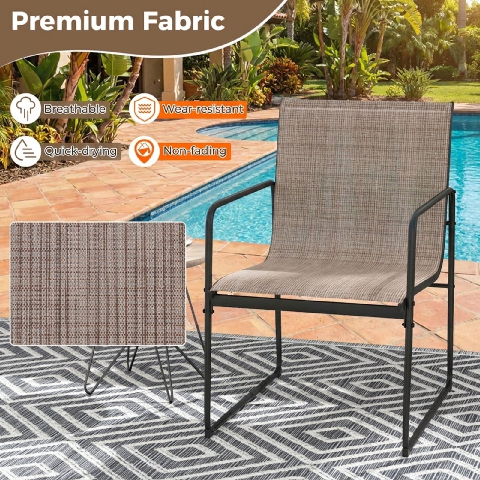 Biotree Outdoor Dining Chairs Set of 4 Patio Furniture Chair with Breathable Seat and BackrestBrown