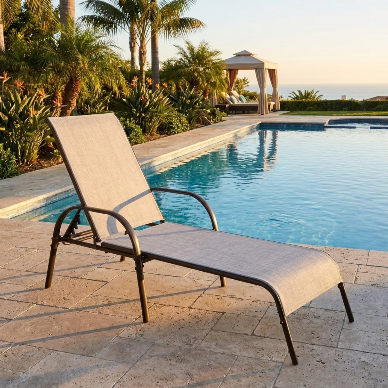Biotree Adjustable Patio Chaise Folding Lounge Chair with Backrest Stackable Patio Chair for Garden BackyardGray