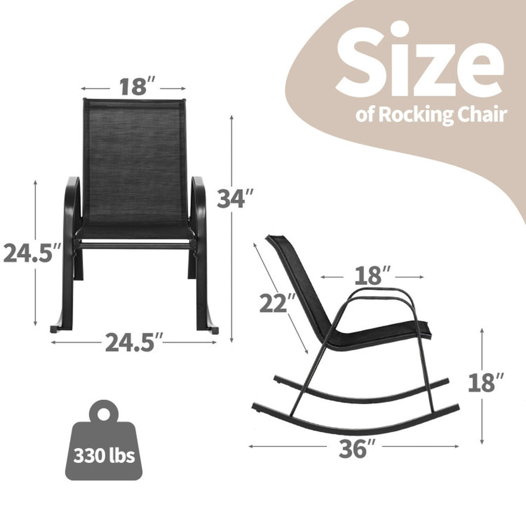 Biotree Set of 2 Metal Patio Rocking Chair with Breathable Seat Fabric Stackable Patio Chair for Garden BackyardBlack