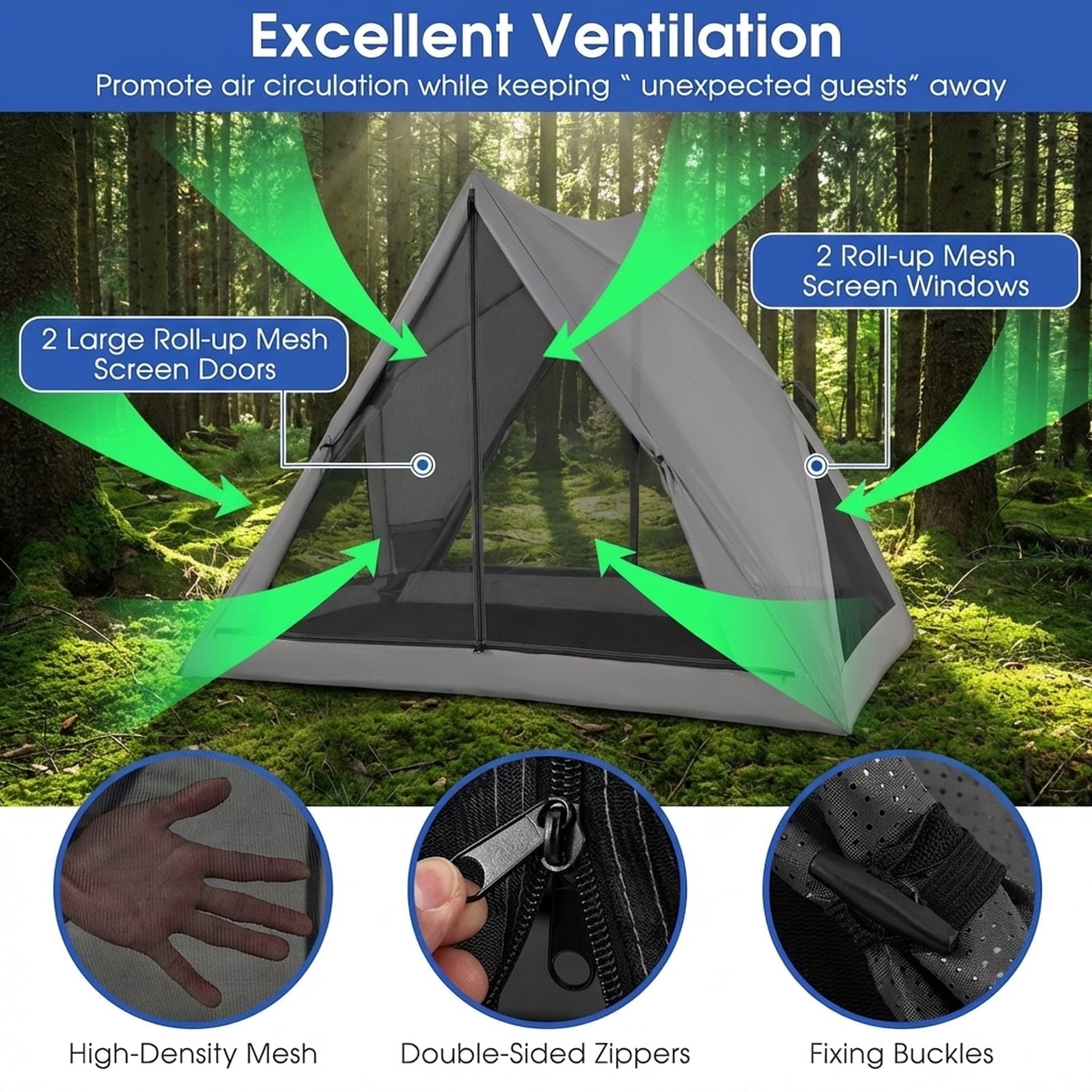 Biotree Instant Pop Up 2-3 Person Camping Tent with Rainfly and Carry Bag for Hiking Backpacking, Gray