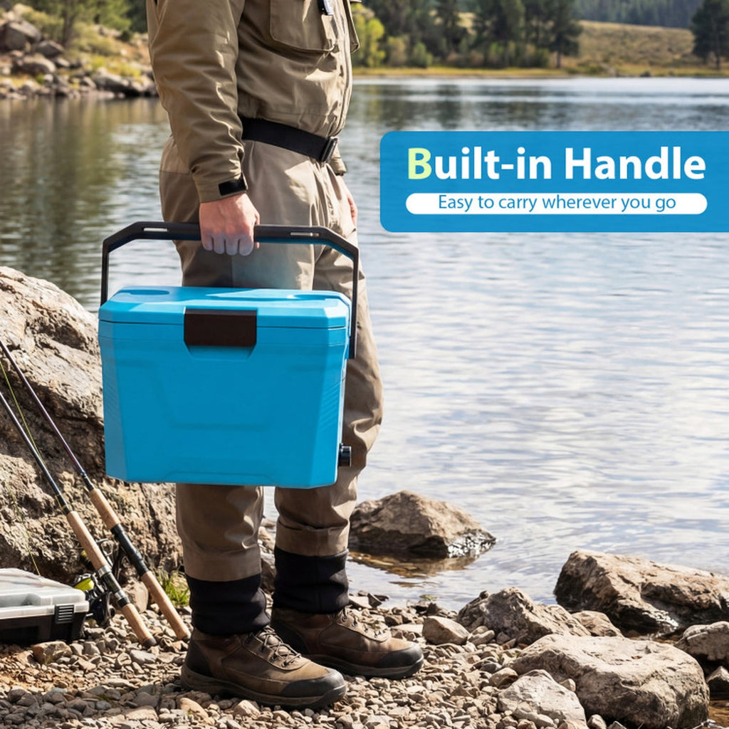 Biotree 21 Qt Insulated Portable Cooler Hard Shell Ice Chest with 2 Cup Holders, Blue