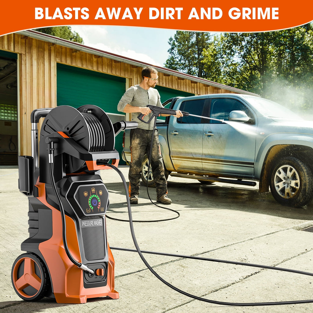 Biotree 5000 PSI Electric Pressure Washer 3.2 GPM Power Washer with Adjustable Pressure Control Panel ,Foam Cannon, 4 Spray Nozzles for Car Driveway Patio Home Cleaning, Orange