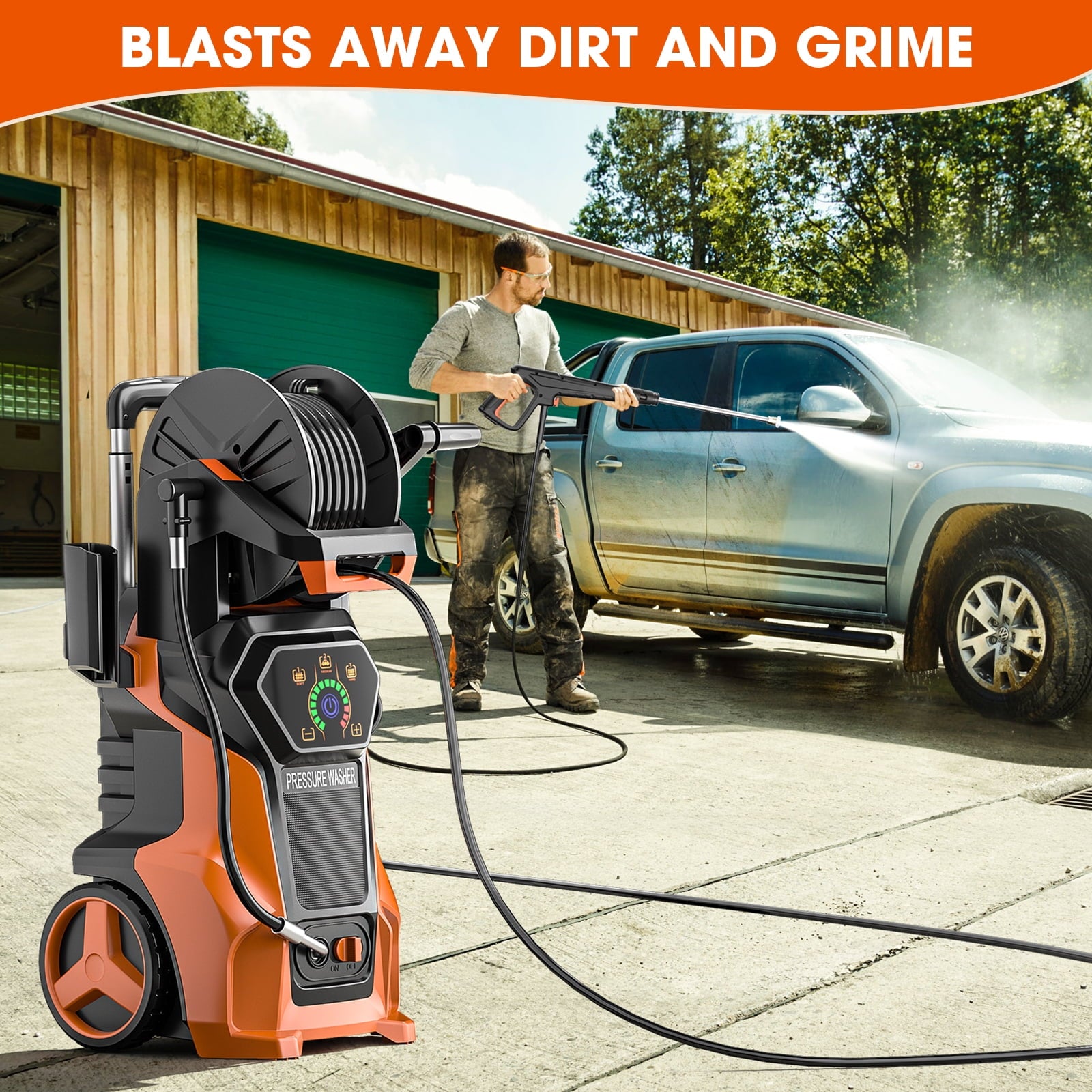 Biotree 5000 PSI Electric Pressure Washer 3.2 GPM Power Washer with Adjustable Pressure Control Panel ,Foam Cannon, 4 Spray Nozzles for Car Driveway Patio Home Cleaning, Orange