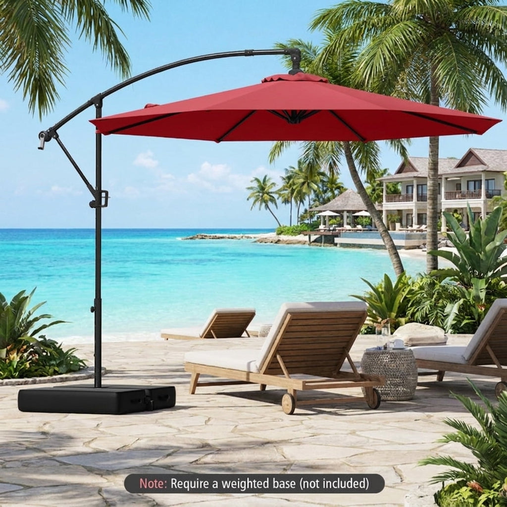 Biotree 10 ft Cantilever Patio Umbrella Offset Hanging with Cross Base, 8 Ribs - Wine for Backyard Garden Poolside