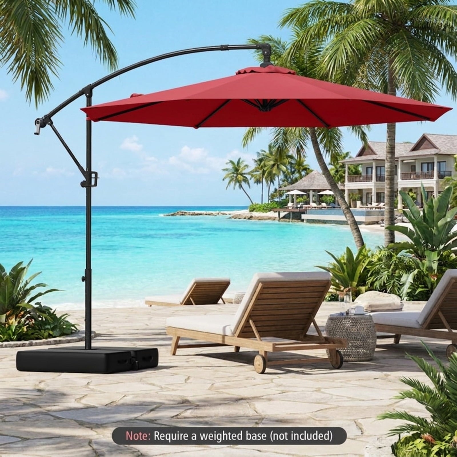 Biotree 10 ft Cantilever Patio Umbrella Offset Hanging with Cross Base, 8 Ribs - Wine for Backyard Garden Poolside