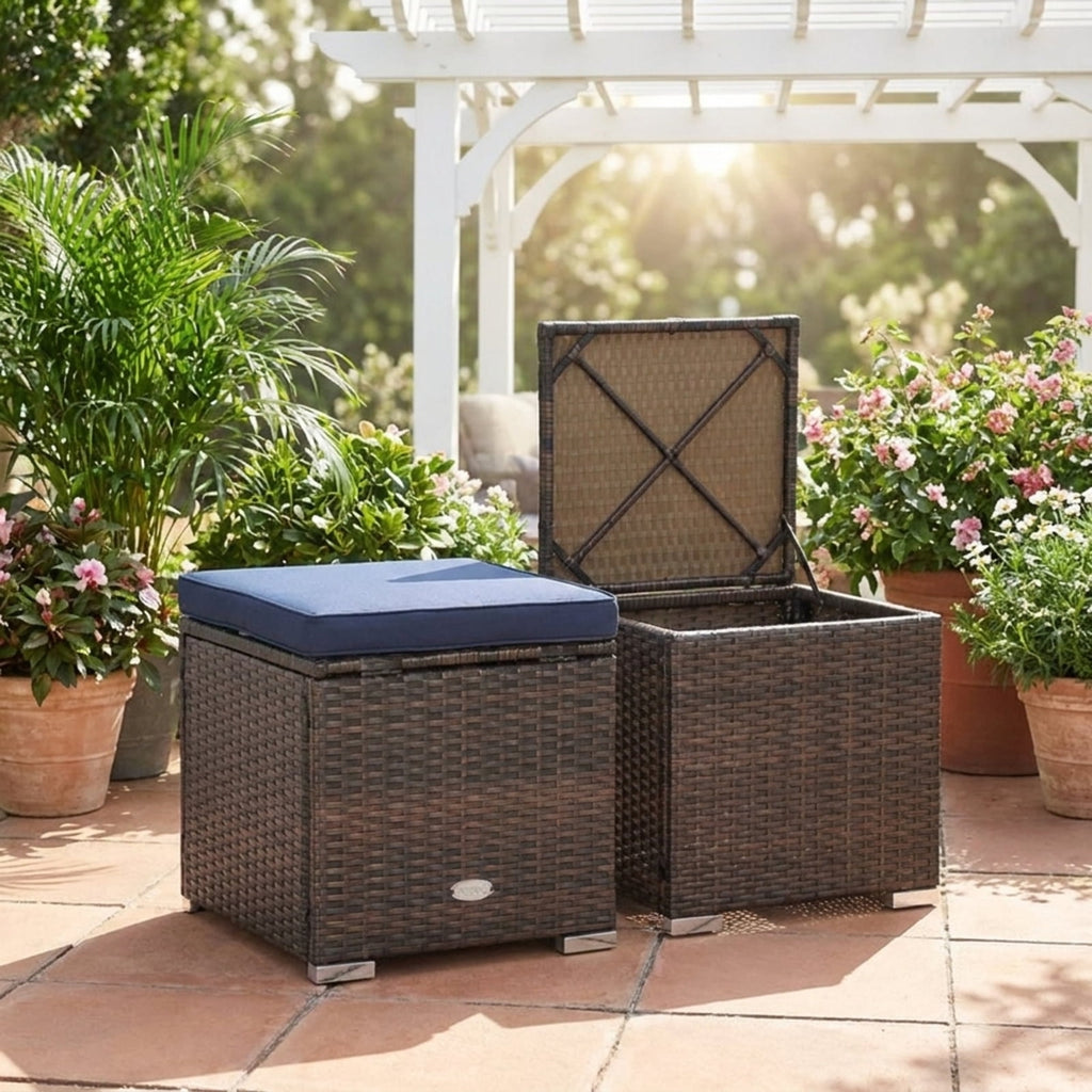 Biotree 2 Pieces Patio Ottoman with Removable Cushions Stackable Patio Chair for Garden BackyardNavy
