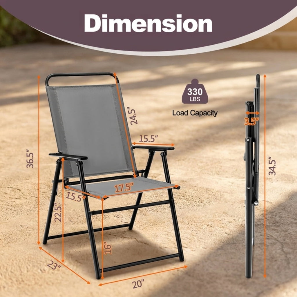 Biotree Outdoor Folding Sling Chairs Set of 4 with Armrest and Backrest Stackable Patio Chair for Garden BackyardGray