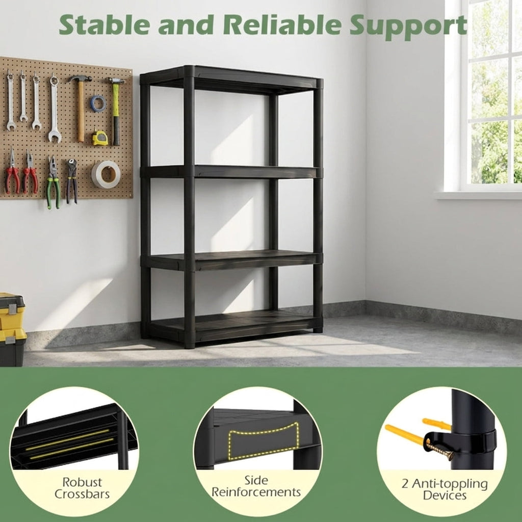 Biotree 3-Tier Heavy-Duty Plastic Storage Shelves Freestanding Garage Shelving Unit 300 lbs - Black