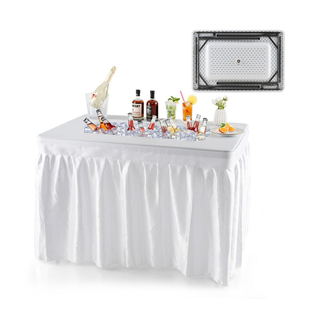 Biotree 4 Feet Folding Ice Bin Table with Skirt for Camping Picnic Wedding with Ice Bucket, White