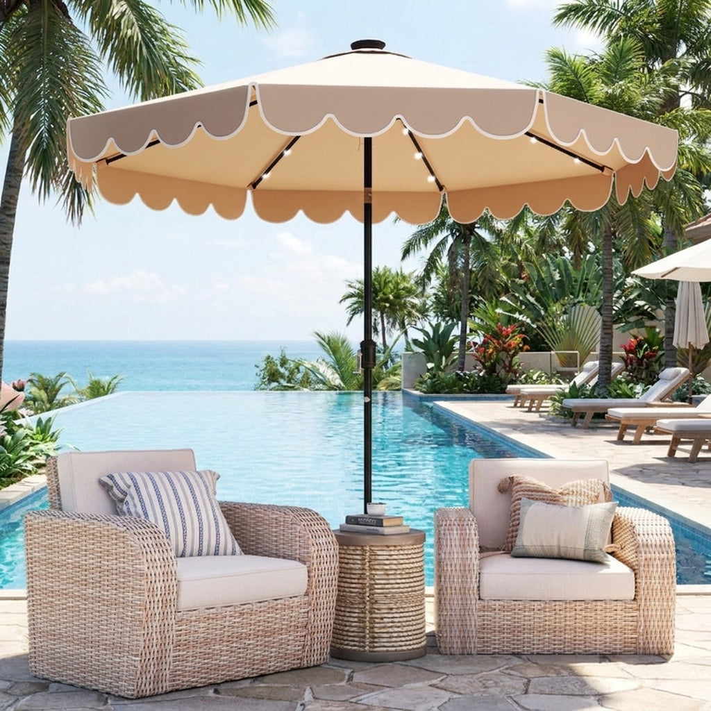 Biotree 10 ft Market Patio Umbrella with Crank and Tilt, 8 Sturdy Ribs, Vented Canopy - Beige for Backyard
