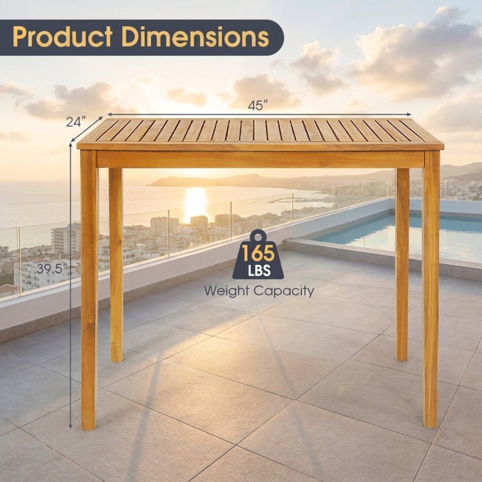 Biotree Rectangular Indoor and Outdoor Bar Height Table for Garden, Teak