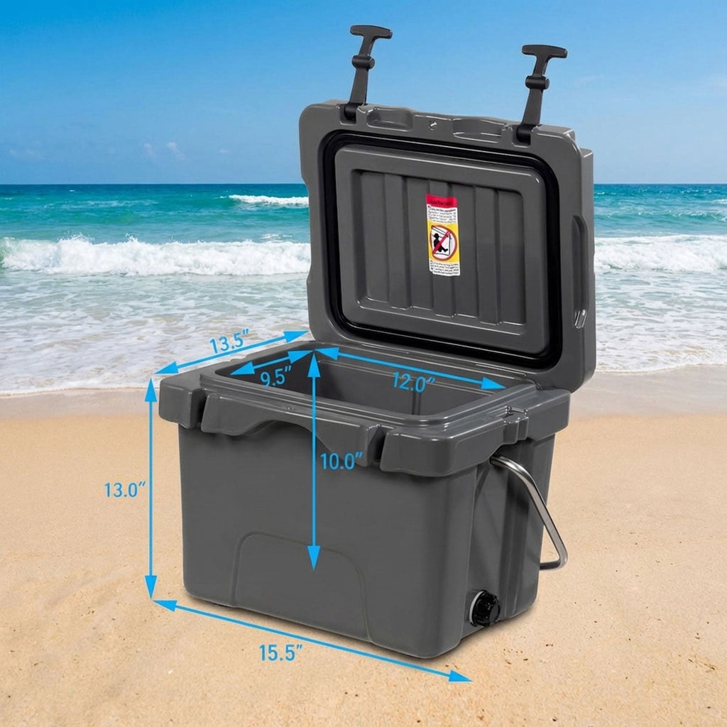 Biotree 16 Quart 24 Can Capacity Portable Insulated Ice Cooler with 2 Cup Holders, Gray