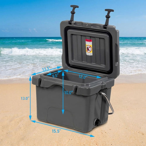 Biotree 16 Quart 24 Can Capacity Portable Insulated Ice Cooler with 2 Cup Holders, Gray