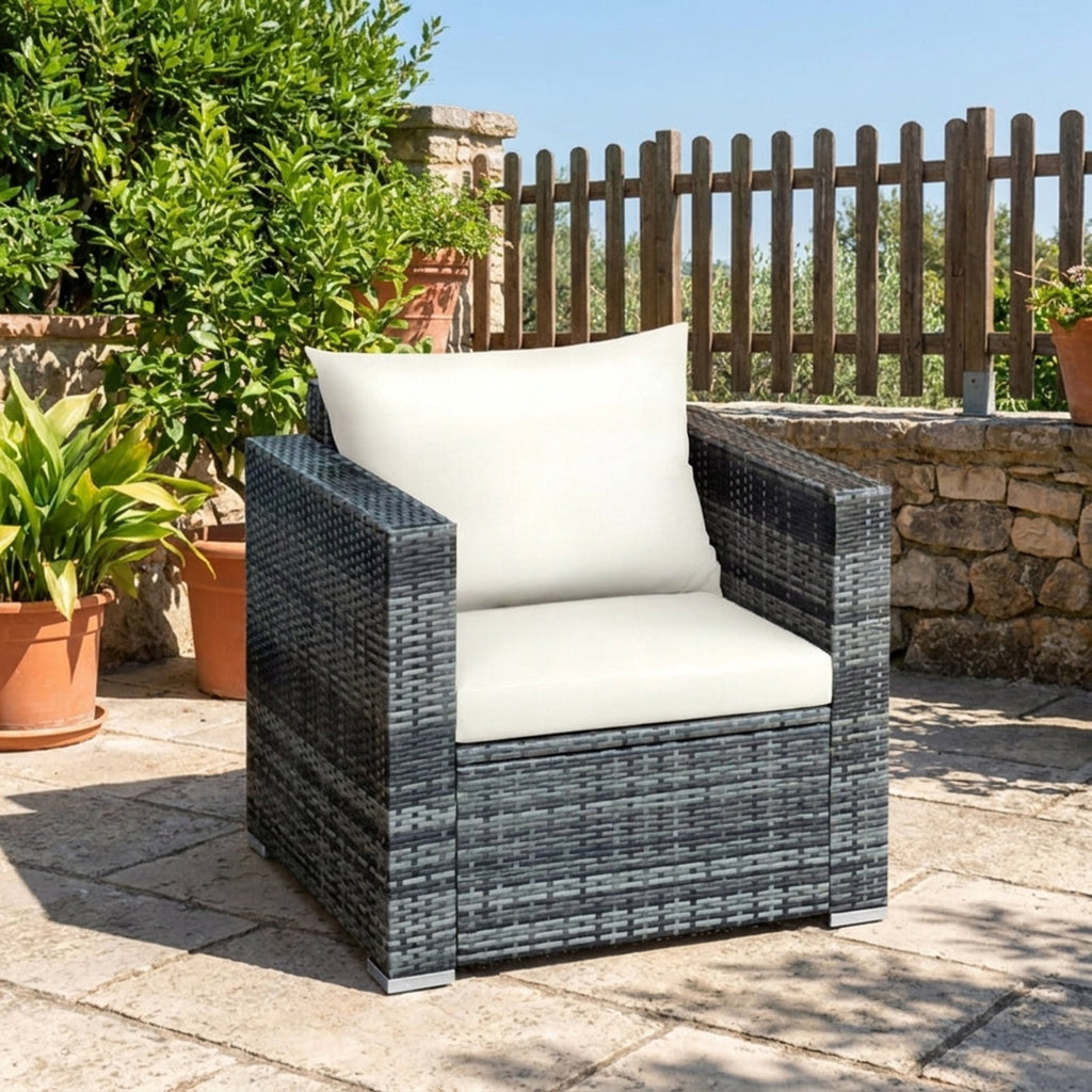 Biotree 3 Pcs Patio Rattan Furniture Bistro Sofa Set with Cushioned Outdoor Conversation Set for Garden Backyard PorchWhite