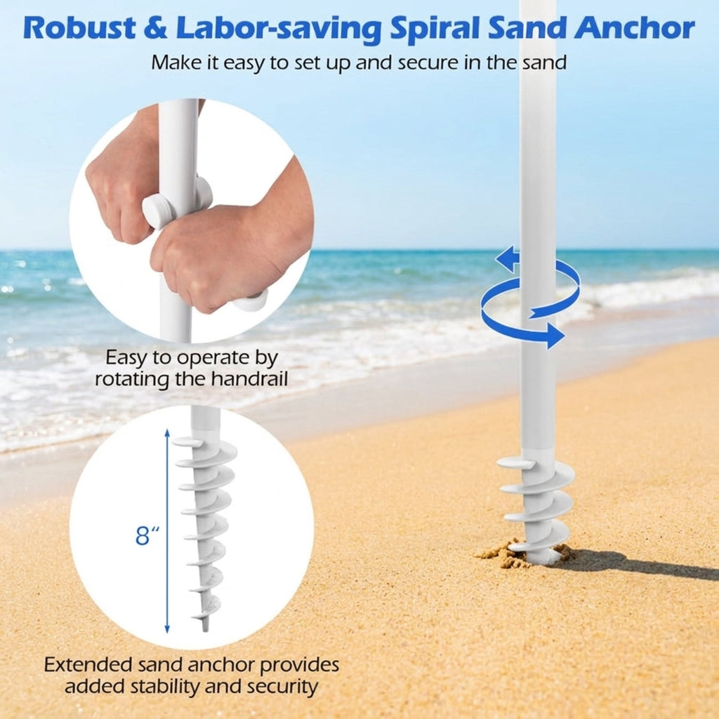 Biotree 6 ft Beach Tassel Fringe Patio Umbrella Crank Tilt Outdoor Shade - White - UV Protection with Cross Base