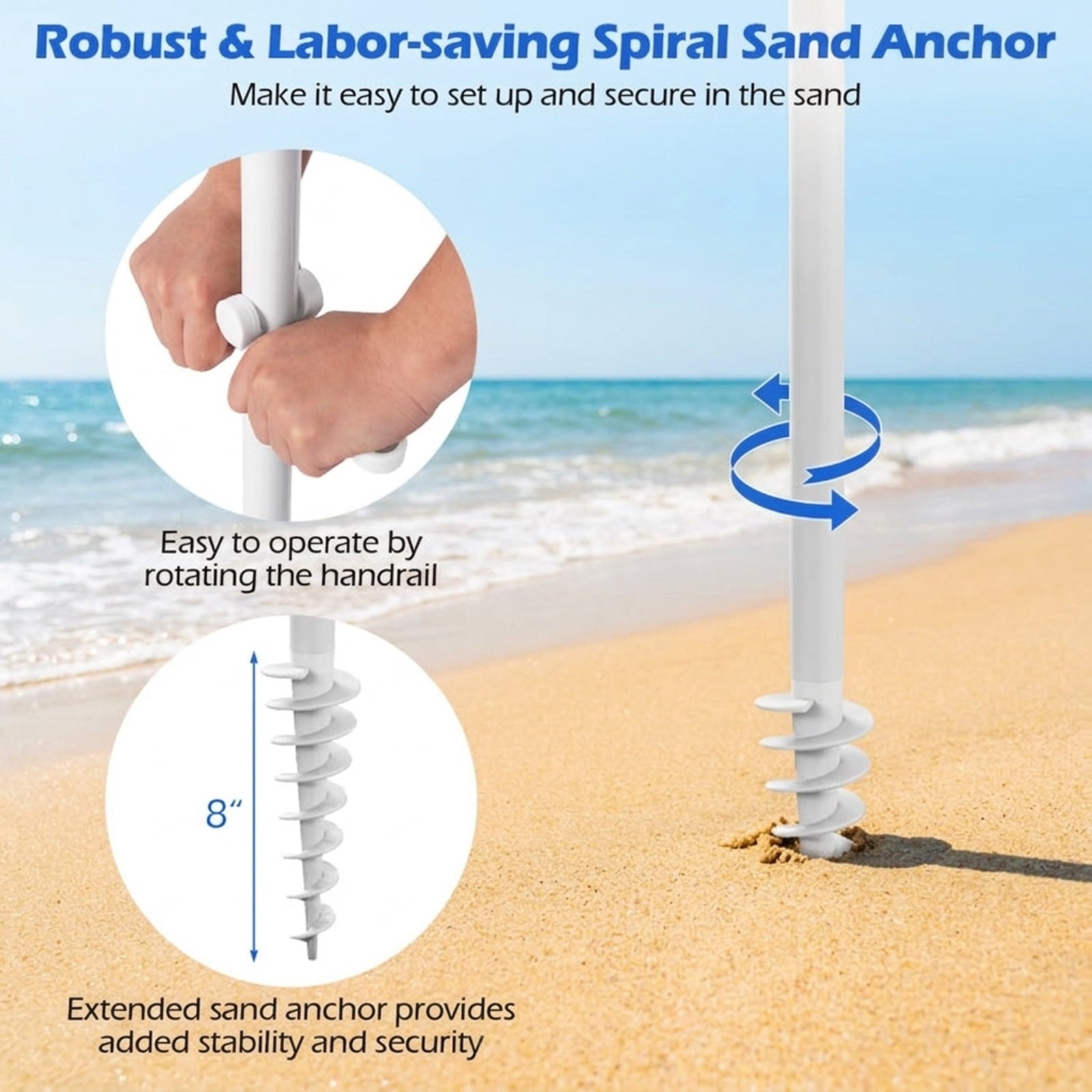 Biotree 6 ft Beach Tassel Fringe Patio Umbrella Crank Tilt Outdoor Shade - White - UV Protection with Cross Base