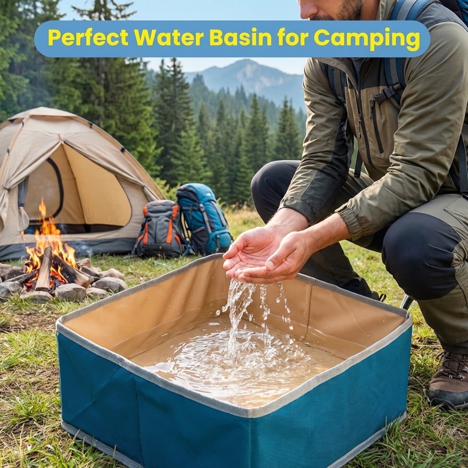 Biotree 2 Pieces Folding Camping Tables with Large Capacity Storage Sink Portable Outdoor Tables for Picnic Camping, Brown