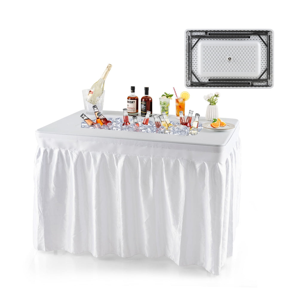 Biotree 4 Feet Folding Ice Bin Table with Skirt for Camping Picnic Wedding Portable Ice Cooler Party Table, White