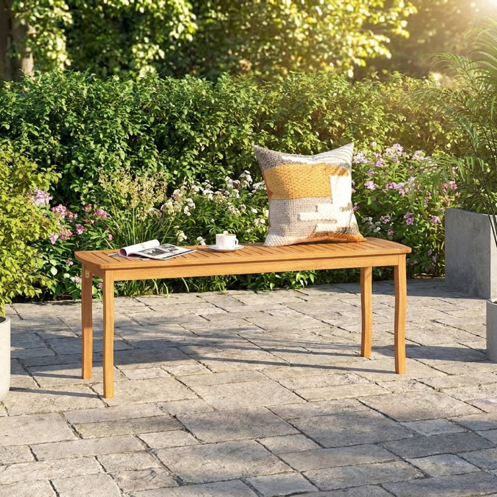 Biotree Acacia Wood Outdoor 48 Long Patio Dining Bench-2 Pieces Stackable Patio Chair for Garden BackyardNatural