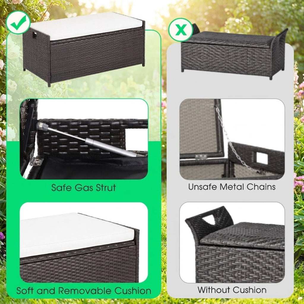 Biotree 34 Gallon Patio Storage Bench with Seat Cushion and Zippered Liner Outdoor Waterproof for Patio Deck Garden Cushions, Brown
