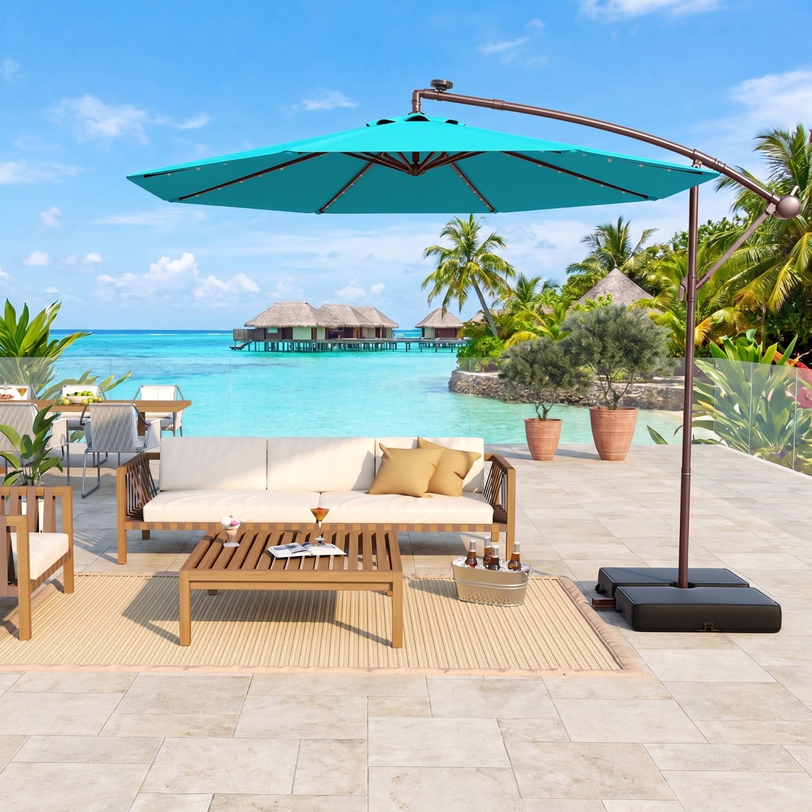 Biotree 10 ft Cantilever Patio Umbrella Offset Hanging with Cross Base, 8 Ribs - Multicolor for Backyard